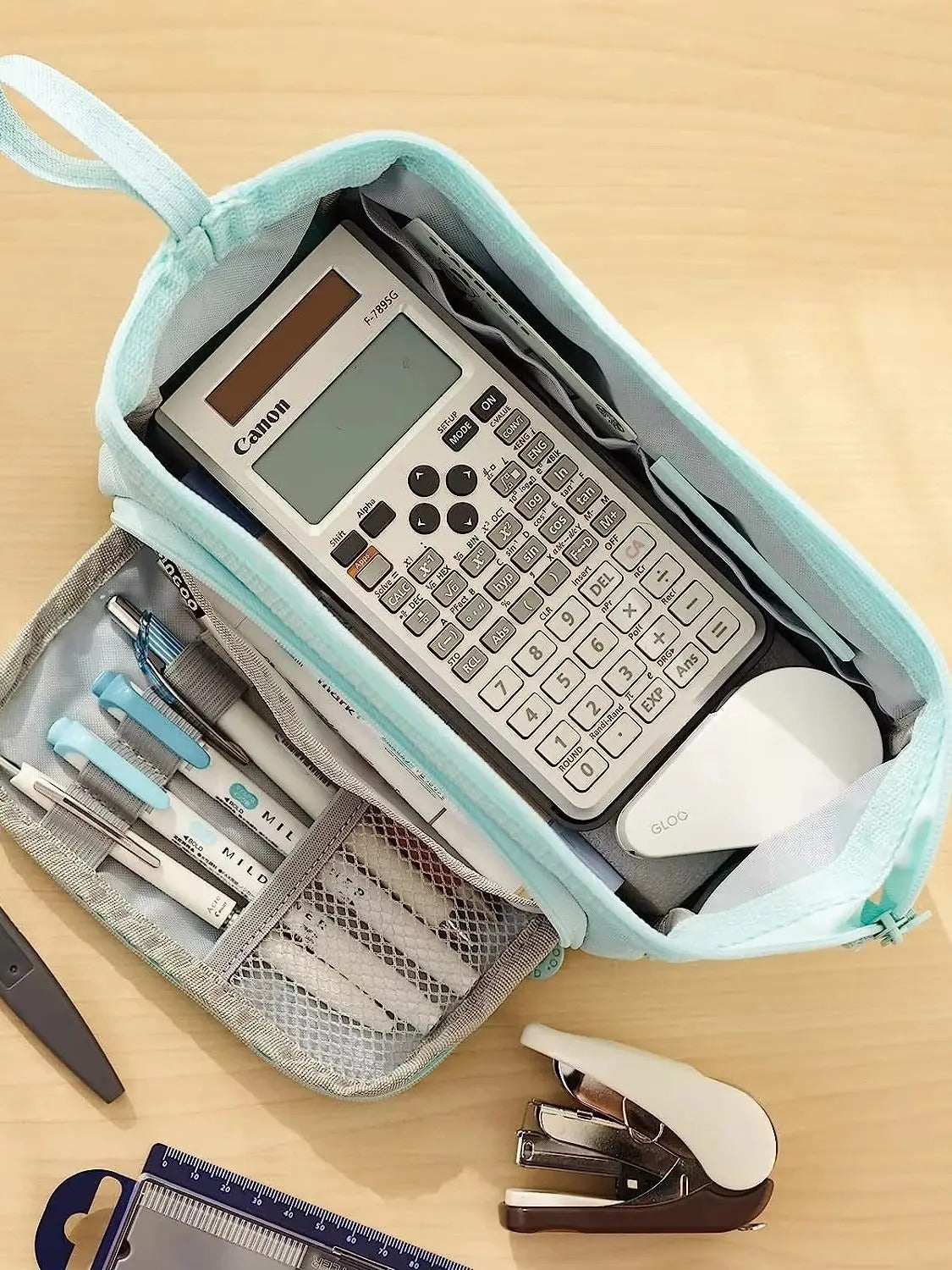 Large Capacity Pencil Case Durable Canvas for Student Stationery Double-deck Pen Pouch Storage Bags School Supplies