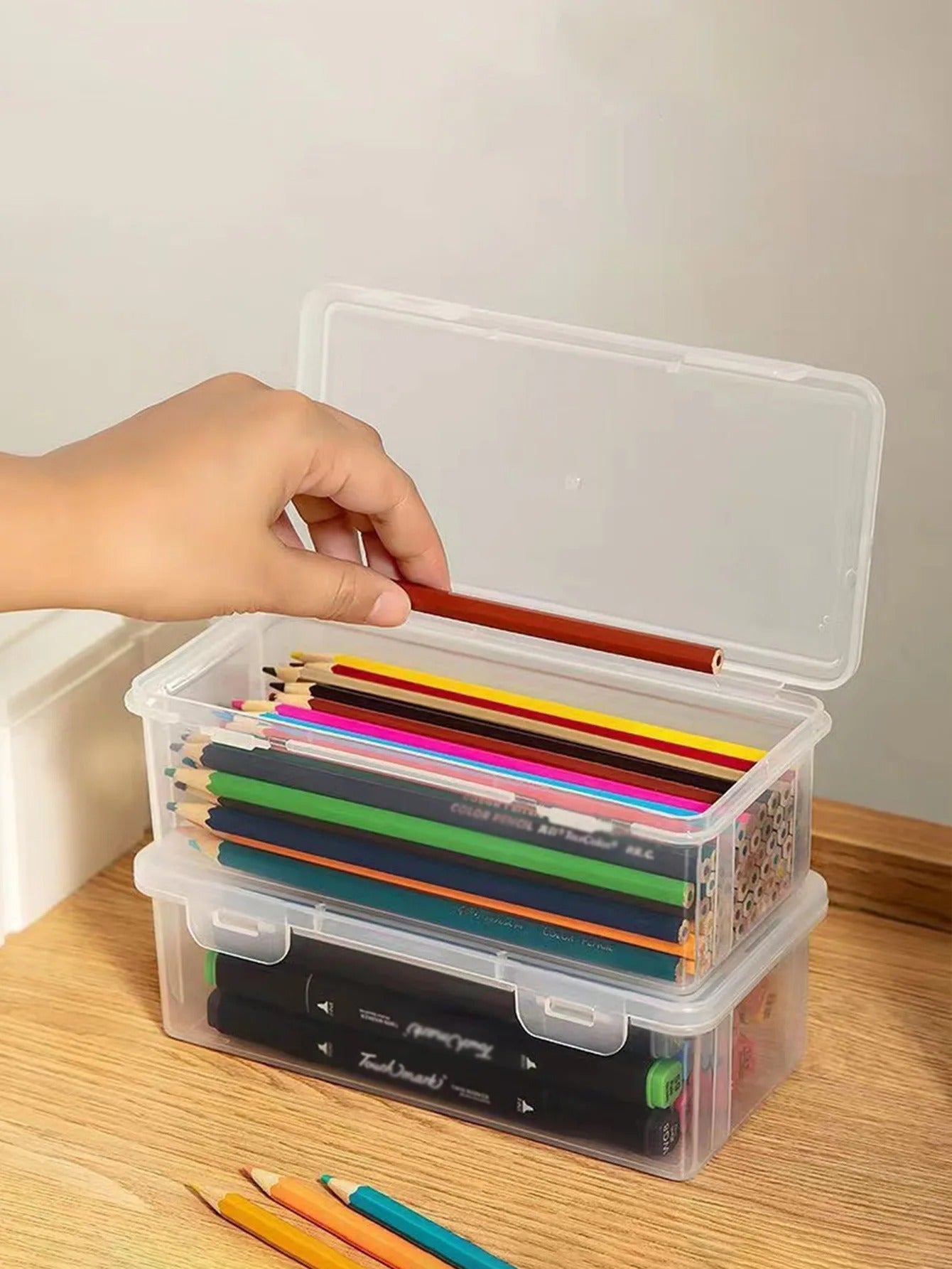 Translucent PencCase Large Capacity Lightweight Convenient for School Supplies Storage Pen Box Organizer Box