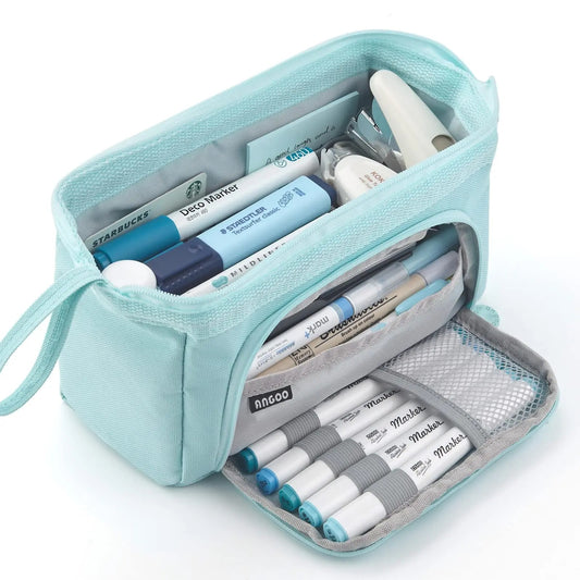 Large Capacity Pencil Case Durable Canvas for Student Stationery Double-deck Pen Pouch Storage Bags School Supplies