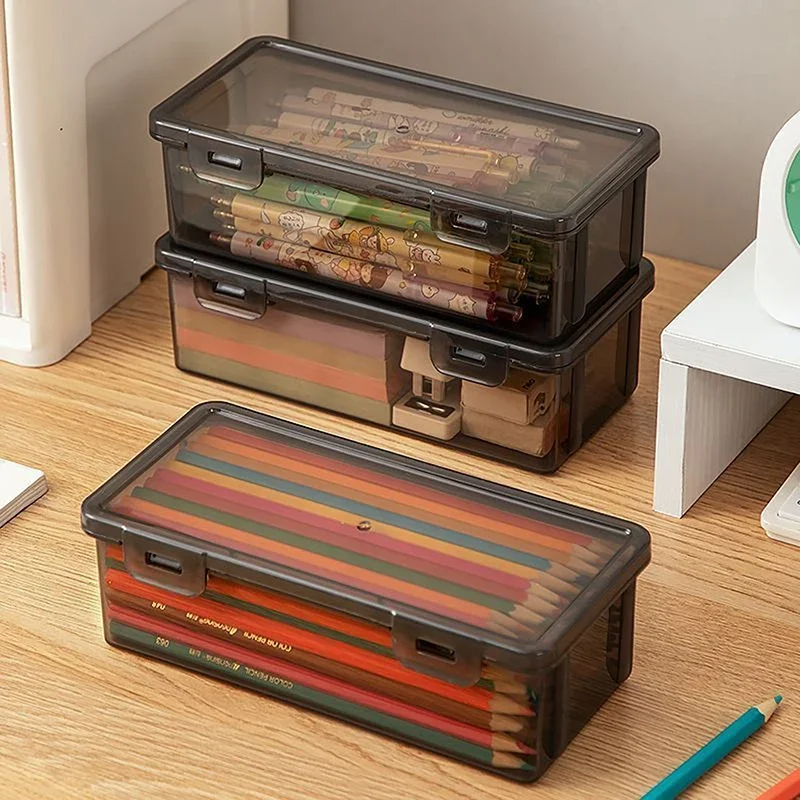Translucent PencCase Large Capacity Lightweight Convenient for School Supplies Storage Pen Box Organizer Box