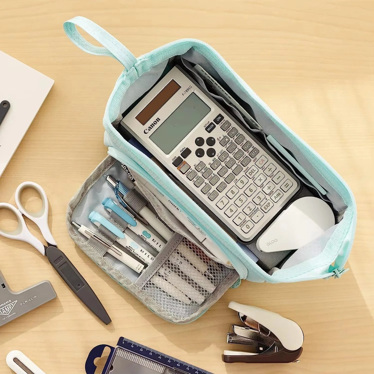Large Capacity Pencil Case Durable Canvas for Student Stationery Double-deck Pen Pouch Storage Bags School Supplies